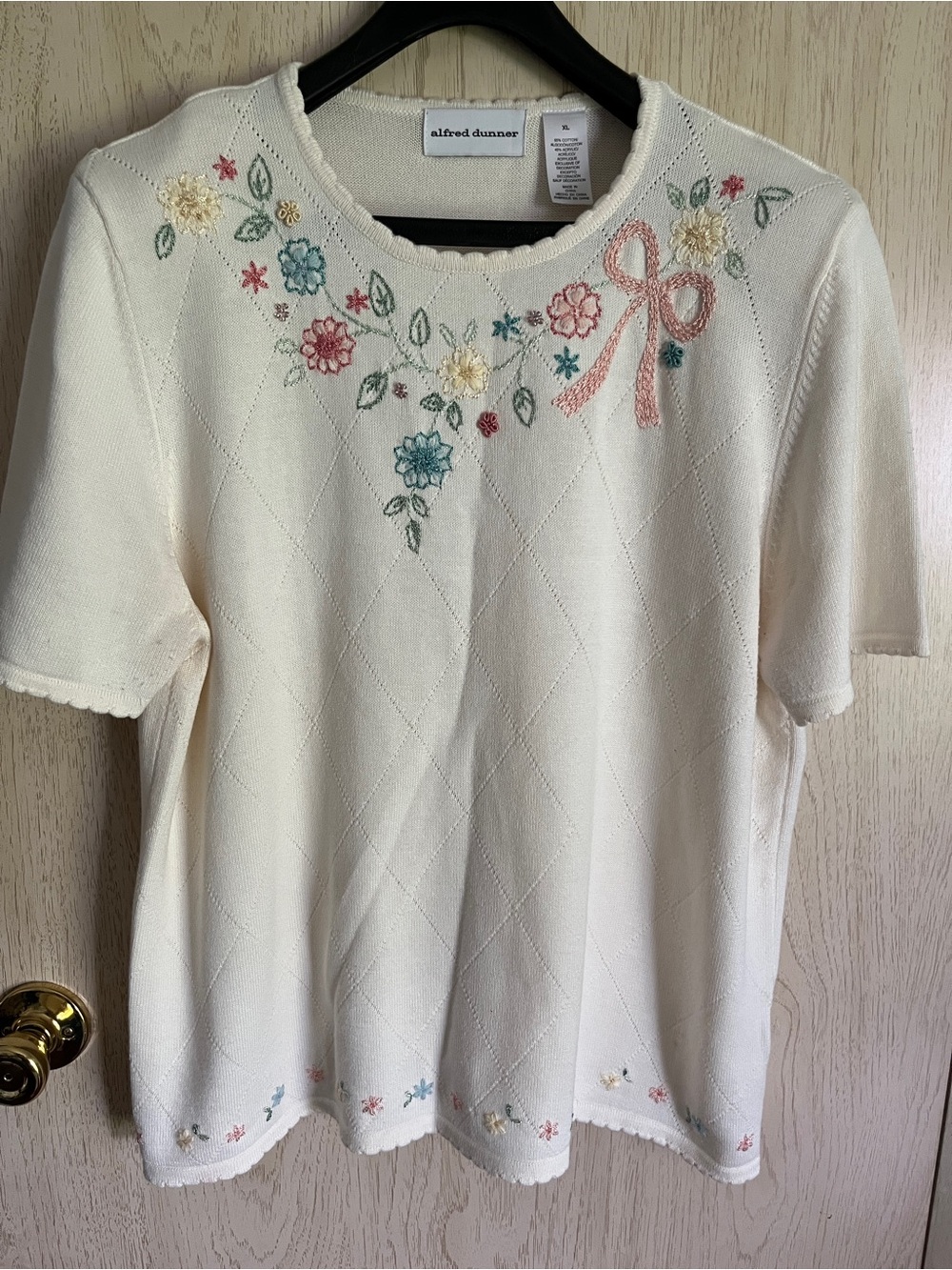 Alfred Dunner Floral Grandmacore Short Sleeve Cottagecore Sweater XL
